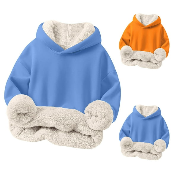 Mwjwdo Unisex Winter Hoodies Boys Girls Fleece Lined Pullover Sweatshirt Sherpa Hooded Tops Warm Outerwear Hoodie 1-12 Years Orange 4 Years