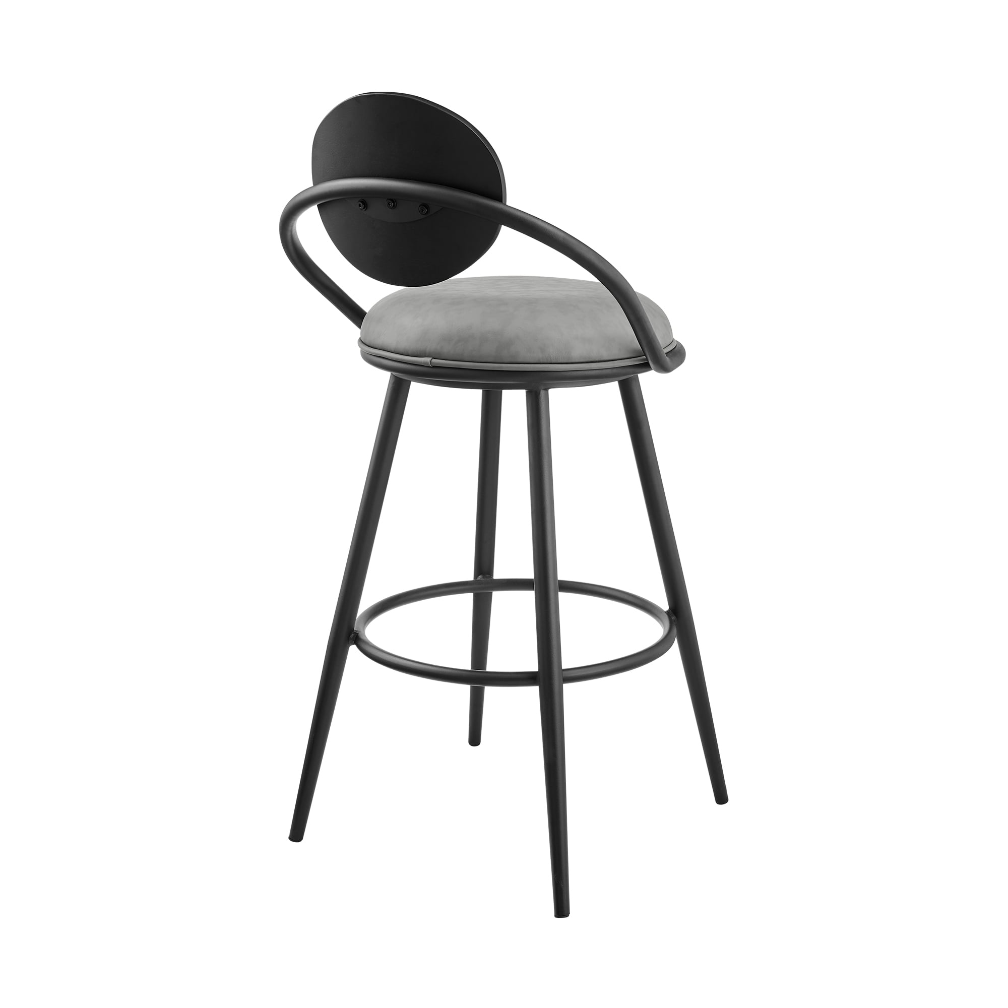 Carnation 30" Swivel Bar Stool in Black Iron with Gray Faux Leather/Black