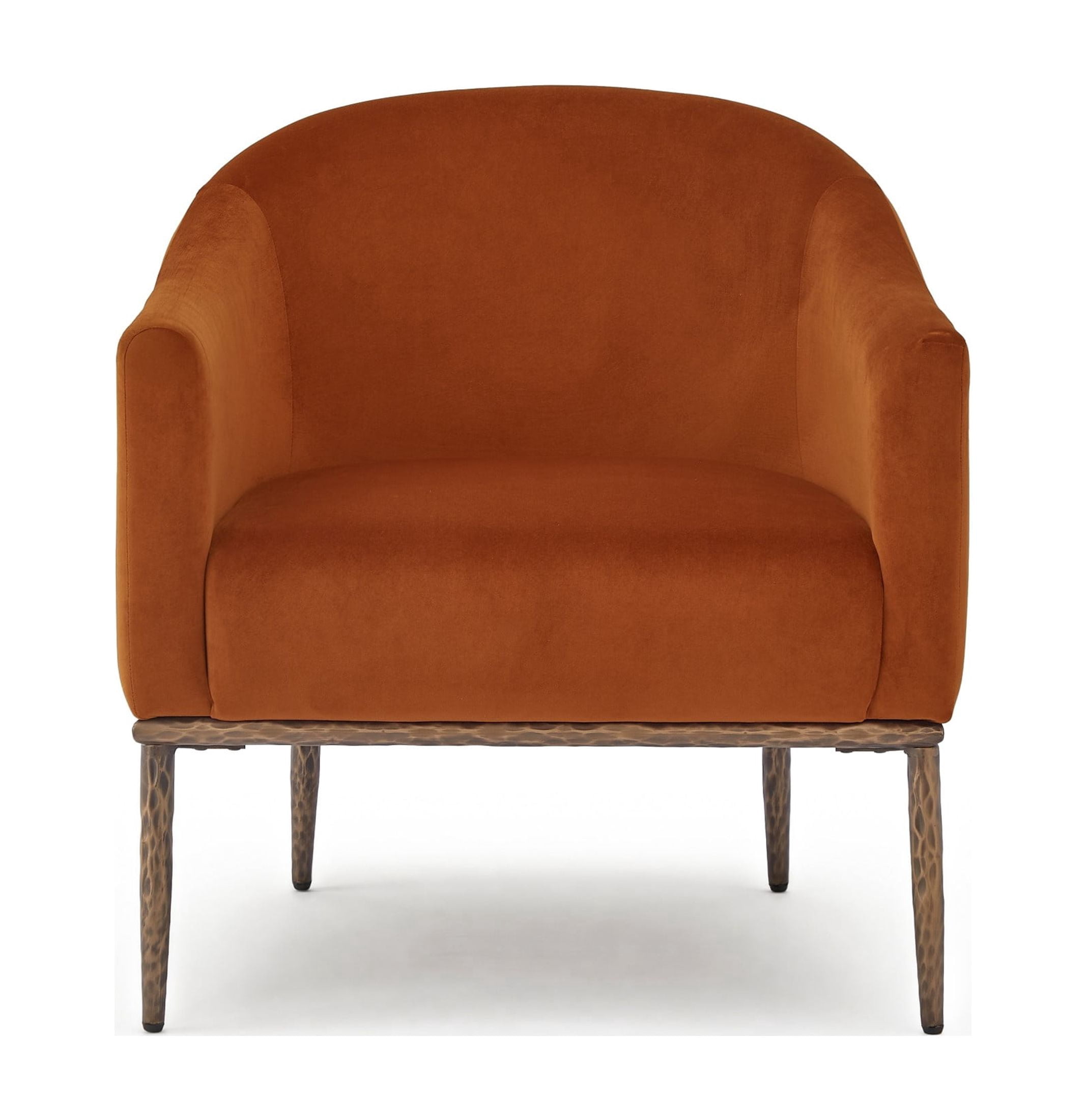 Christopher Knight Home Modern Upholstered Barrel Accent Armchair with Hammered Metal Base, Burnt Orange
