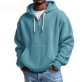 thumbnail image 2 of Qwertyu Men's Quarter Zip Hoodie Waffle Knit Pullover Long Sleeve Drawstring Casual Loose Fit Sweatshirt Hooded Tops with Pockets Cyan 3XL, 2 of 4