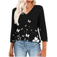 thumbnail image 2 of IchuanyiWomen's 2025 Fashion Tops 3/4 Length Sleeve Business Casual Print Blouses Summer Tees Shirts, 2 of 8