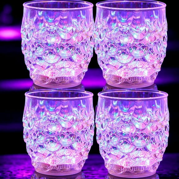 LED Light-Up Whiskey Glass Water Activated Colorful Flashing LED Light Up  Flashing Cups with Blinking LED Lights - Set of 4