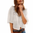thumbnail image 4 of Endives Women Short Sleeve Lace Blouse Tops Solid Color Elegant Tops Short Crop Top Shirt White, 4 of 6
