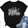 thumbnail image 3 of Gibobby Playera Corte clásico para Mujer Camiseta manga corta con cuello redondo y estampado divertida para mujer podría ser una estación tren(Negro,G), 3 of 5