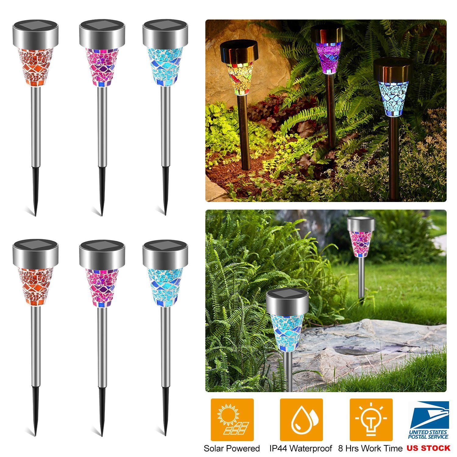 6 Packs Solar Garden Lights Outdoor Solar Pathway Lights IP44 Water-resistant Landscape Lights 8Hrs Lawn Lamps for Yard Driveway Walkway