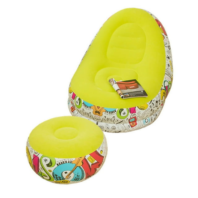Inflatable Lounge Chair with Ottoman Blow Up Chaise Lounge Air Lazy Sofa Set Flocked Couch Portable Inflatable Seats for Lounge Inflatable Deck Chair for Indoor & Outdoor,Vivid Colour