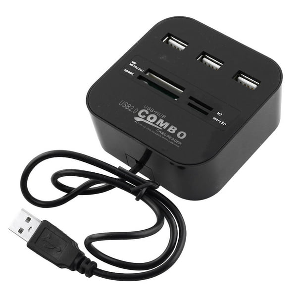 3 Port USB 2.0 Hub Micro SD TF Memory Card Reader Combo Adapter Black