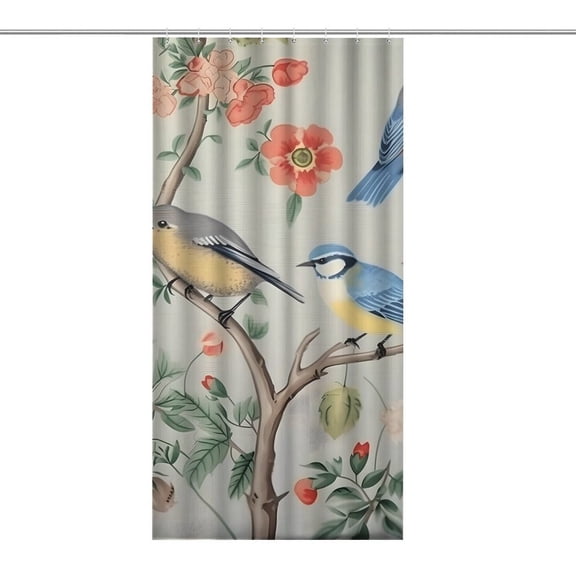 Chilfamy Birds Branch Flowers Shower Curtain ,Watercolor Flowers Bathroom Shower Curtain, Waterproof Fabric Shower Curtain with Hooks