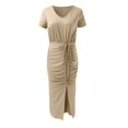 thumbnail image 6 of Sngxgn Women Square Neck Lantern Long Sleeve Ruched Mini Dress(Khaki,XXL), 6 of 7