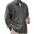 thumbnail image 3 of Men's Corduroy Button Down Shirt Casual Long Sleeve Loose Fit Square Neck Thick Cotton Shirt for Fall Winter Outdoor Daily Wear Dark Gray XL, 3 of 7