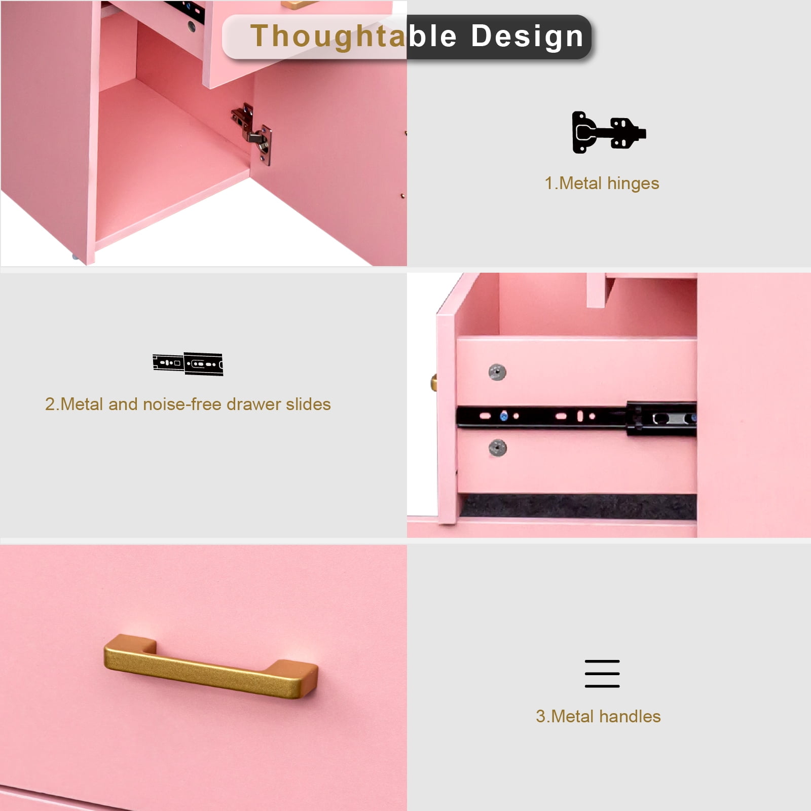 Ktaxon Salon Manicure Table Nail Desk for Nail Tech with Chipboard Top 2 Drawers Iron Frame, Pink