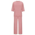 thumbnail image 6 of Honeeladyy Women 2 Piece Outfits Casual Loose Slit Short Sleeve Top Wide Leg Pants Matching Lounge Sets Tracksuit With Pocket Pink XL, 6 of 9