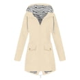 thumbnail image 4 of Girls Waterproof Hooded Jackets Mid to Long Length Solid Rain Jacket Lightweight Soft Lining Kids Windbreaker Rain Coats with Pockets Easy On/Off Design(Beige,5-6 Years), 4 of 5