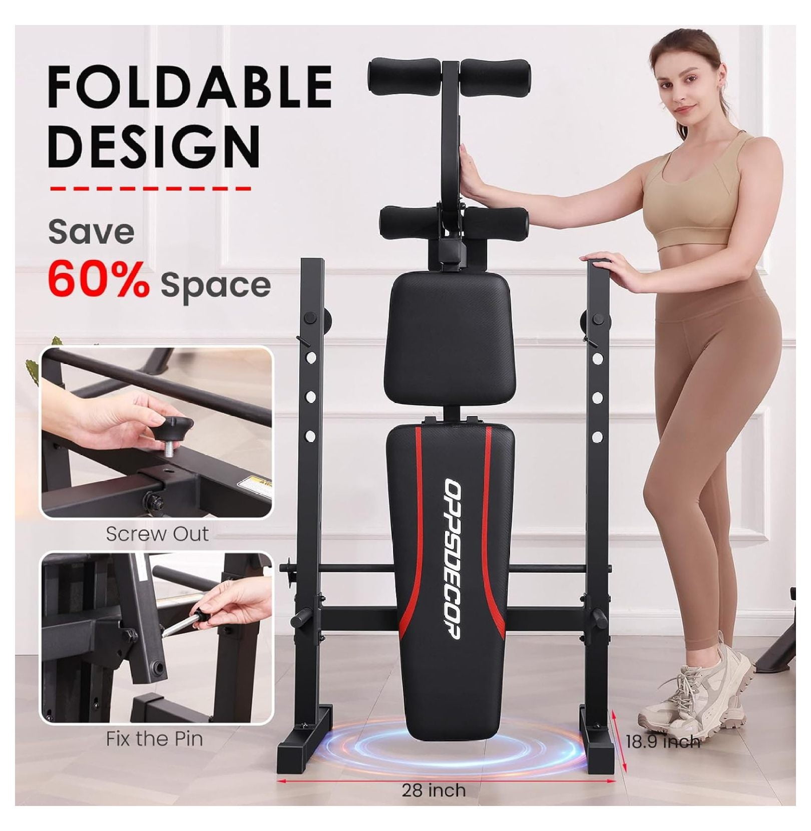 Weight Set, Multi-Function Adjustable Press with Squat Rack Leg Extension & Leg Workout Foldable Workout Flat/Incline/Decline Upgrade Weight Benches for Home Gym