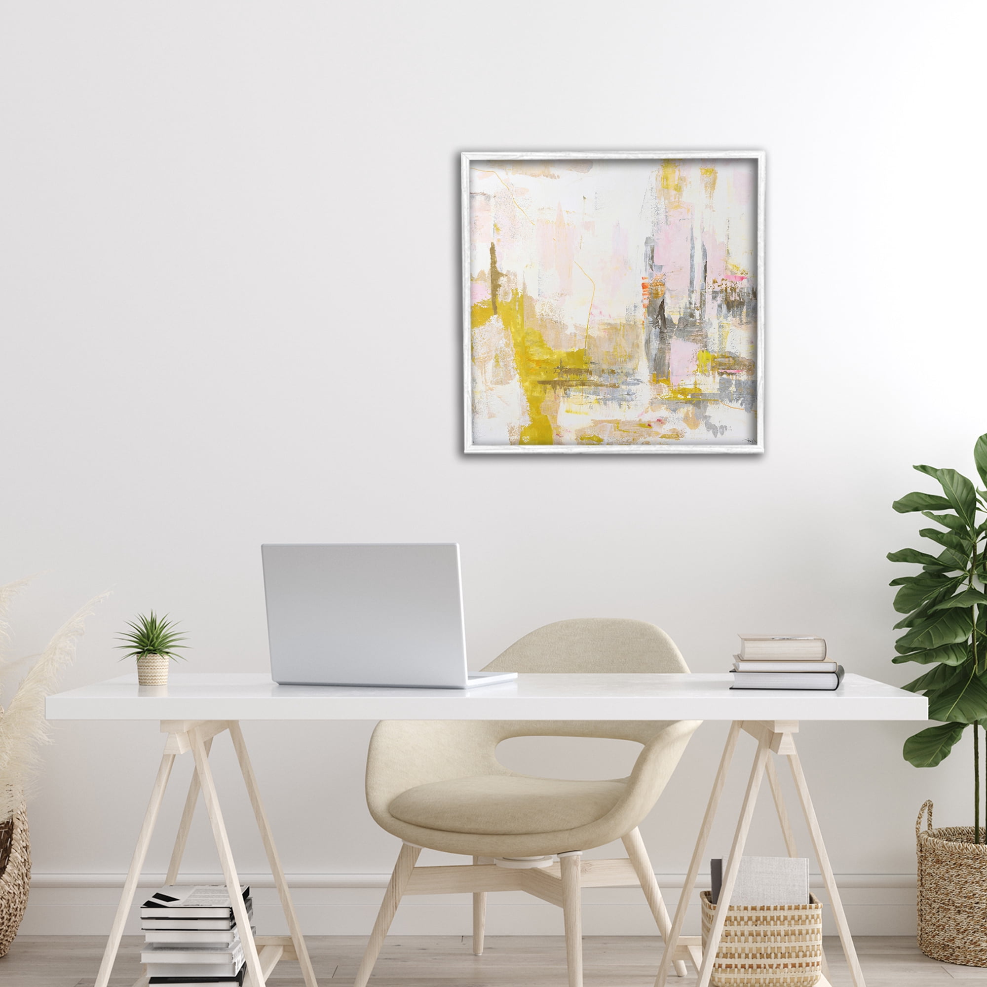 Stupell Industries New Age Yellow Abstract White Framed Giclee Art, design by Design Fabrikken