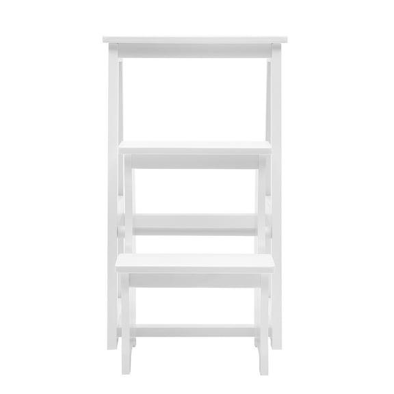 Dwellnix 3 Step Wood Ladder Chair with Non-Slip Grooves, Foldable Solid Wood Step Stool with Reversible Storage, Multi-Purpose for Home, Kitchen, or Living Room Use