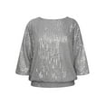 thumbnail image 6 of PrettyGuide Women's Sparkle Sequin Top Cold Shoulder 3/4 Batwing Sleeve Loose Shimmer Glitter Party Dressy Tops, 6 of 7