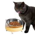 thumbnail image 5 of 15 degree Tilted Elevated Cat Bowls Water Bowls with Stand Feeding Station Stainless Bowl Non Raised Dish for Indoor Cats Puppy Kitten Yellow, 5 of 7
