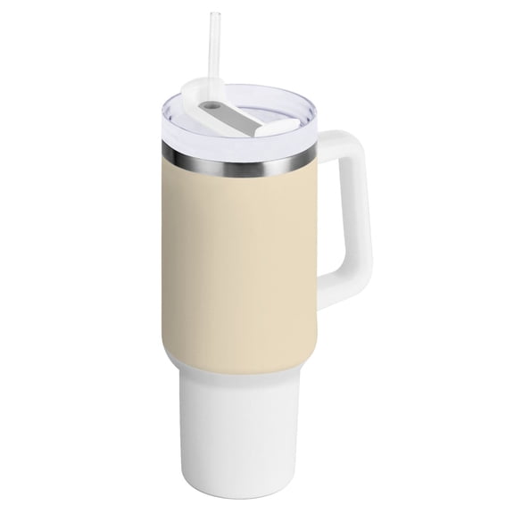 40 oz Tumbler with Handle and Straw Lid Cream Insulated Vacuum Water Bottle Stainless Steel Travel Cup