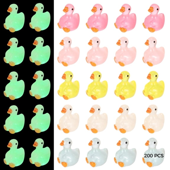 200 Pack Glow Mini Goose Figurines – Multicolored Resin Geese for Fairy Garden, Terrarium, Succulent & Dollhouse Decor, Glow in the Dark Tiny Cartoon Animal Ornaments for DIY Crafts