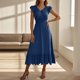 thumbnail image 4 of mfyjkho Vestidos para mujer, Vestido largo bohemio liso con escote en V para mujer, para playa, sin mangas, color liso Vestidos de playa para mujer m, 4 of 7