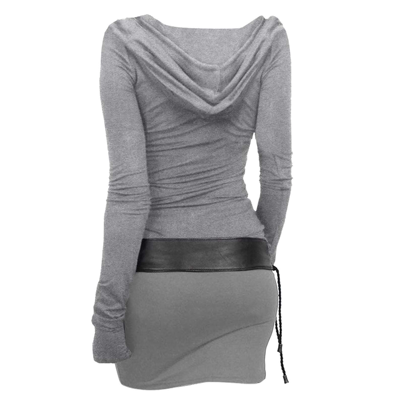 hotojiny Hoodie Mini Dress for Women Comfy Ruched Vintage Party Dresses Fashion Long Sleeve Bodycon Pencil Dress