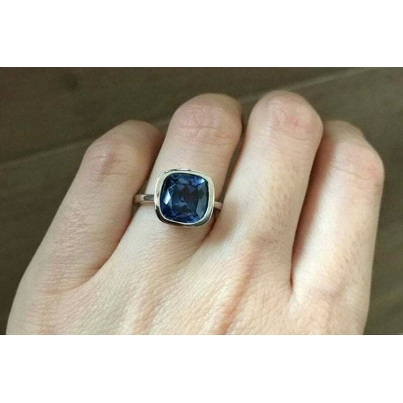 HeartsAndYou 1.5ct Natural Blue Sapphire Engagement Ring Bezel Set 100% 14k SOLID White Gold