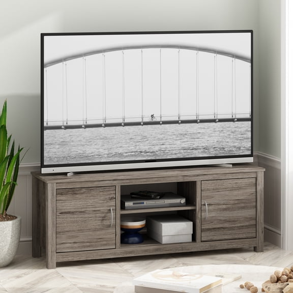 Furinno CLASSIC TV Stand, Modern Entertainment Center with Door Cabinets with Adjustable Open Shelf, TV Console for TV up to 65 Inch, for Living Room, Bedroom, Vintage Oak