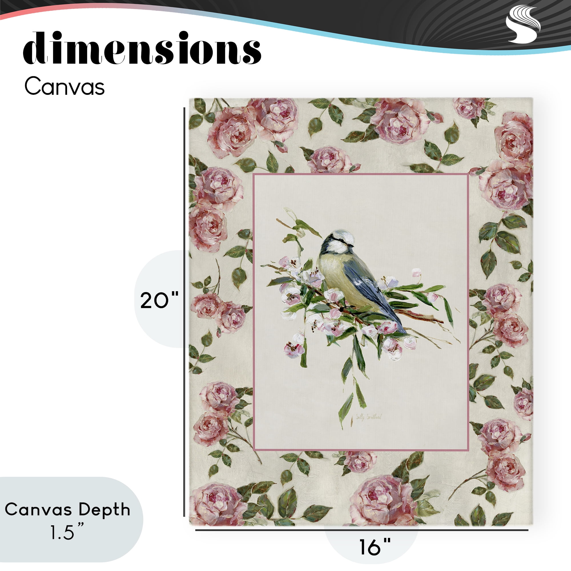 Stupell Industries Dainty Roses & Perched Bird Canvas Wall Art, design by Sally Swatland