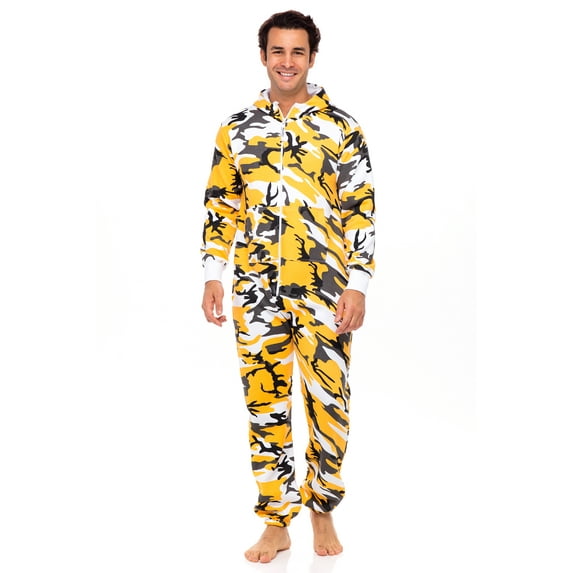 Skylinewears Mens Hooded One Piece Pajamas Adult Non Footed Printed Jumpsuit Sleepwear