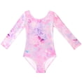 thumbnail image 3 of FFENYAN Pink Butterfly Print Long Sleeve Jumpsuit Gym Suit with Hair Tie Set Perfect Gift for Little Girls Practicing Gymnastics and Dance for 3-11 Years, 3 of 8