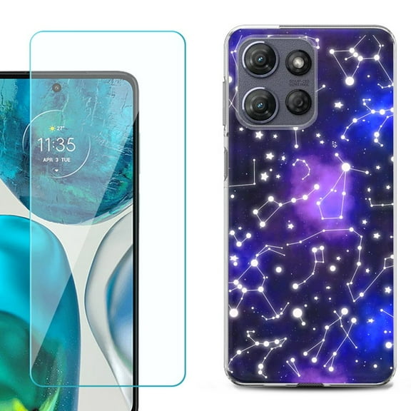 For Motorola Moto G 5G 2025 Phone Case Cover with Tempered Glass Screen Protector, by OneToughShield - Constellations