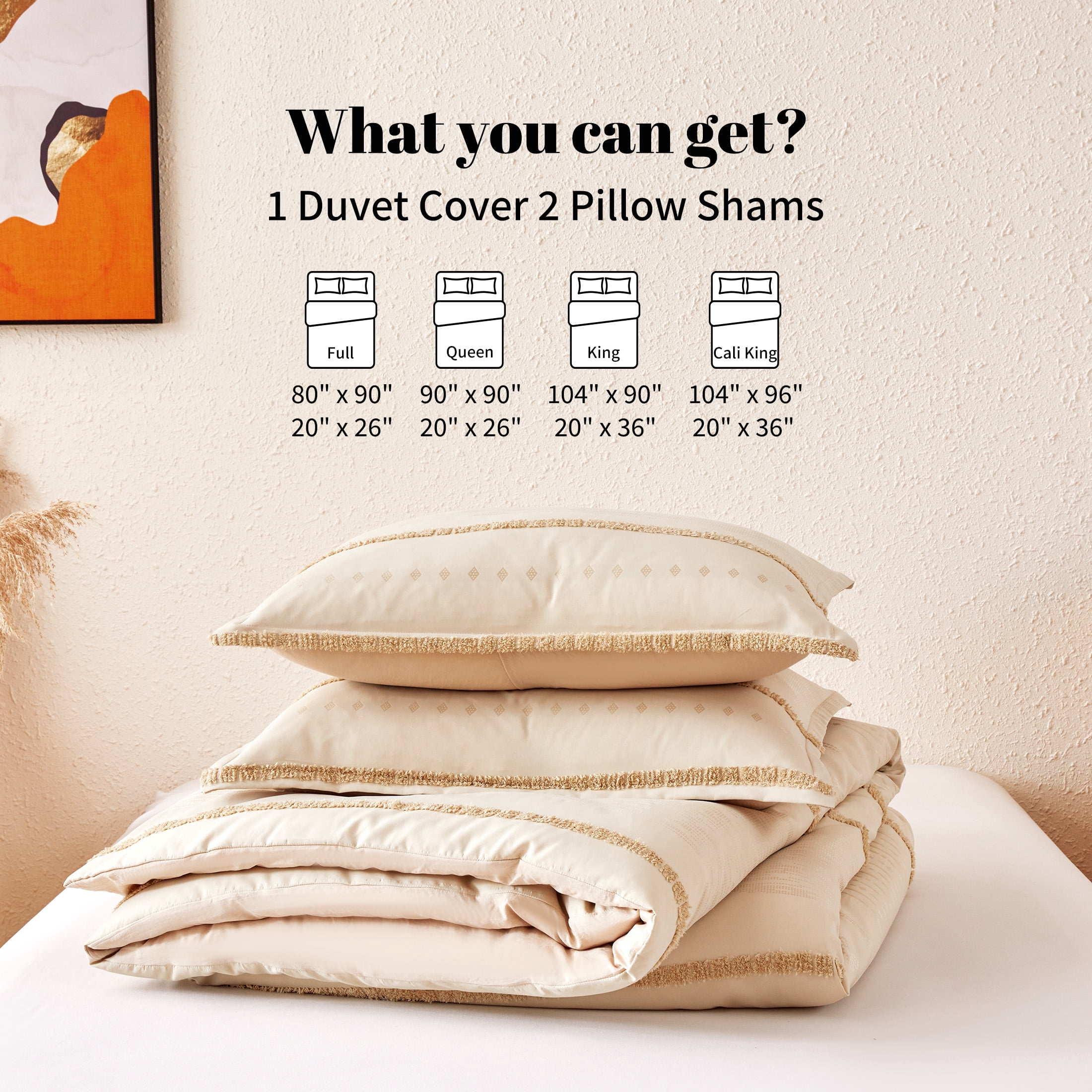 Sonive Boho Duvet Cover Set Modern Boho Beige Tufted Textured Duvet Cover Set, Queen