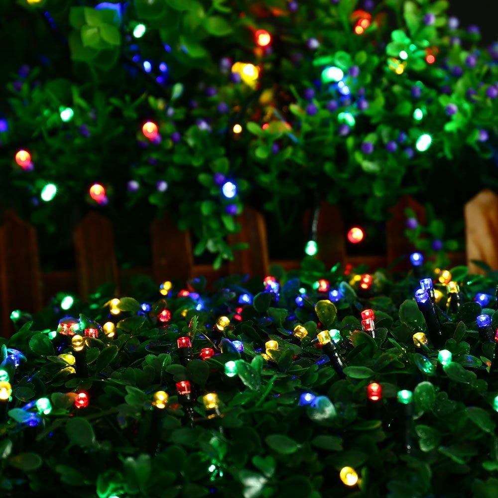 QiShi Christmas Lights Solar String Lights 72ft 200 LED Fairy Lights 8 Modes Ambiance Lighting for Outdoor Patio Lawn Landscape Garden Home Wedding (Multi-Color)-2PACK