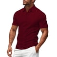 thumbnail image 6 of Namayuj Ribbed Knit Solid Polo Shirts for Men Short Sleeve Tops Slim Fit Casual Breathable Fabric Business Office Wear Wine S, 6 of 8