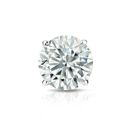 Diamond Single Earring - 14k Gold 4-Prong Basket Round Diamond SINGLE STUD Earring (1/5 ct, J-K, I1-I2) Screw-Back