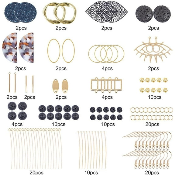 1set Earring Making Kits Beads and Resin Pendants Stainless Steel Filigree Pendants & Links Brass Pendants & Linking Rings & Earring Hooks Iron Links & Pins Alloy Bead Golden 132pcs/box