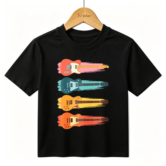 Boys Graphic T-Shirt Electric Guitars Music Rock Band Player Kids Tees 100% Cotton Tops Ages 4-13Y