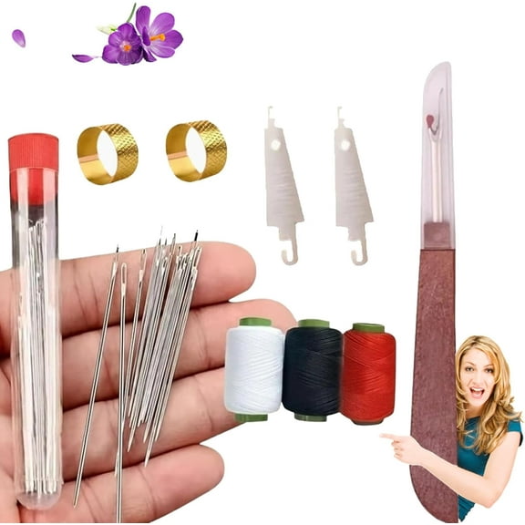 37PCS Sewing Tool Set, Hosenwelt Sewing Kit, Needles Thread Hand Repair Tools, Portable Sewing Working Kit, Include 25 Steel Needles, 1 Seam Sewing Thread Ripper, 2 Needles, Threaders, 6 Threads