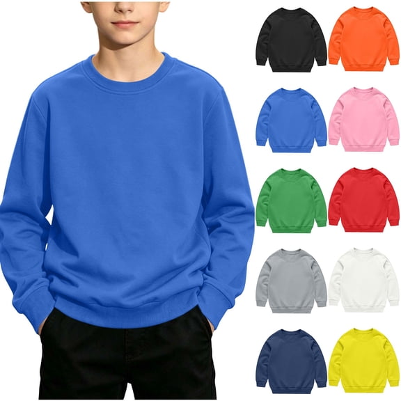 DJDLJWCJ Boys Long Sleeve Sweatshirt Solid Color Crewneck Pullover Boys Stretch Soft Lightweight Sweatshirts Orange Size 3T