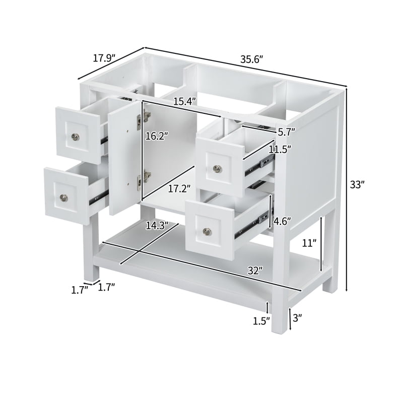 36'' Bathroom Vanity with Undermount Sink,Free Standing Vanity Set with 4 Drawers& Soft Closing Doors,Solid Wood Frame Bathroom Storage Cabinet (Same as SW000123AAE)