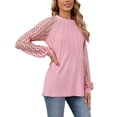 thumbnail image 2 of TEMOFON Womens sweater Tops Long Sleeve tunic shirts Business crew neck Blouses 2024 Casual Lace Work Shirts Fall Clothes pink, 2 of 4