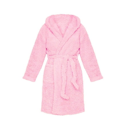 

Women Plush Fleece Robe Long Sleeve Nightgown Hooded Bathrobe Lounge