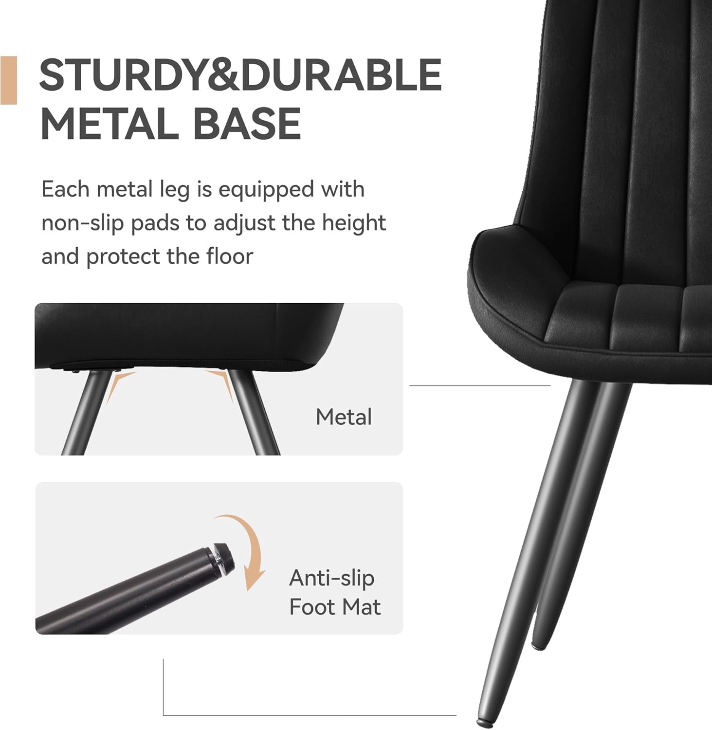 Hawsaiy Modern Dining Chairs Set of 6, Cat Scratch-Resistant Faux Leather Upholstered Kitchen Side Chairs with Thick Cushions & Metal Legs, Black
