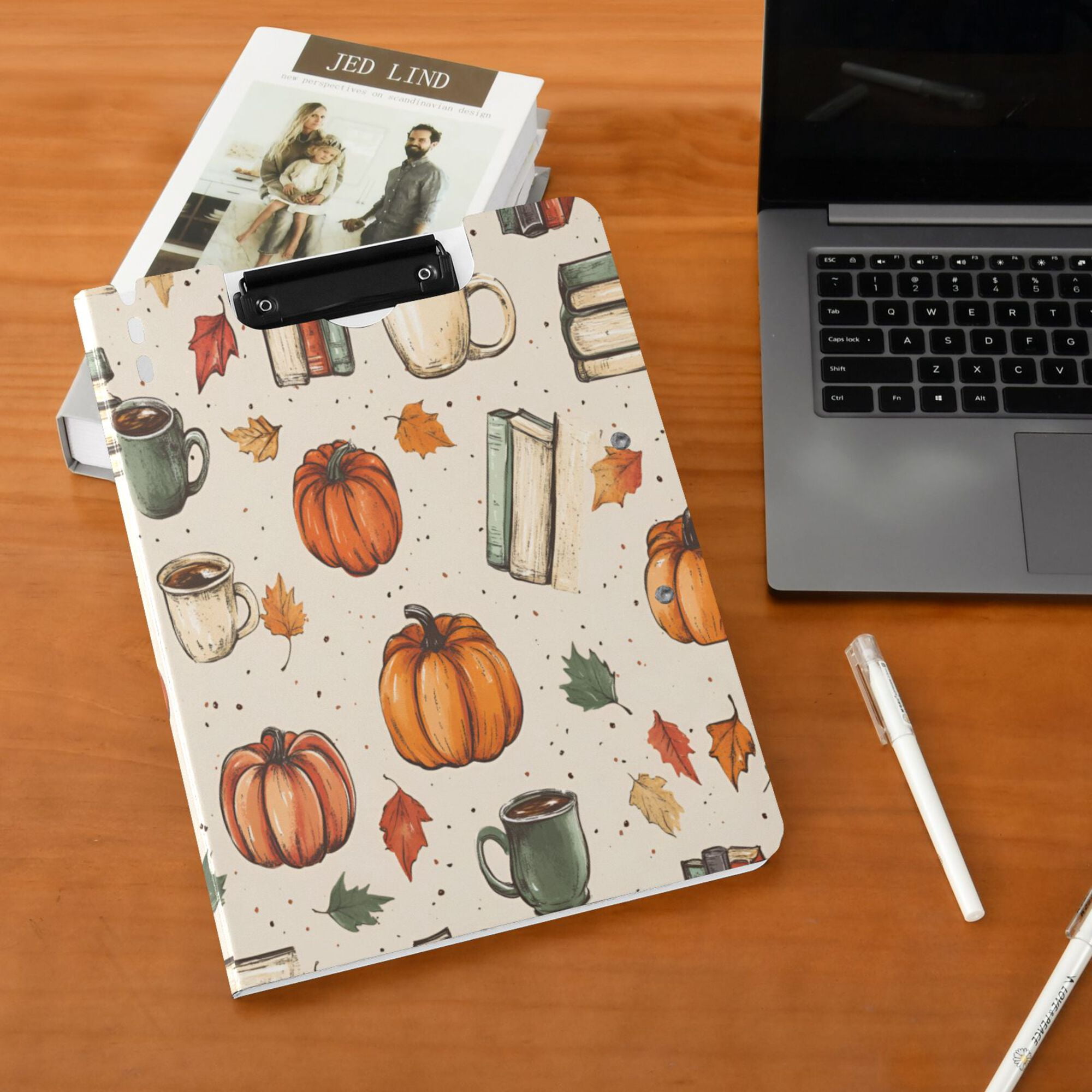 FORMRS A4 Clipboard Folder with Pen Holder Horizontal Foldable School Office Binder, Beige Fall Coffee