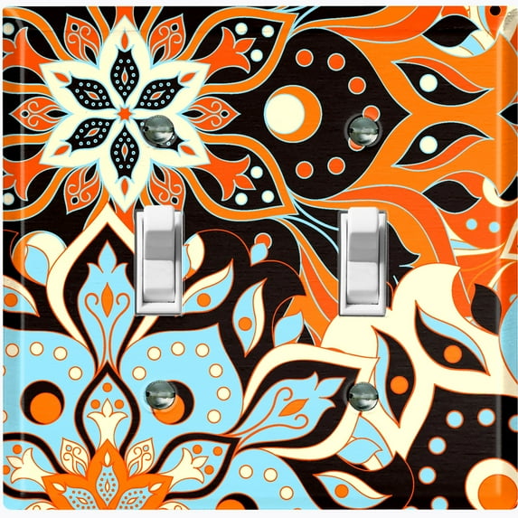 Metal Light Switch Plate Cover Colorful Orange Blue Mandala Flower Tile Pattern MDL021