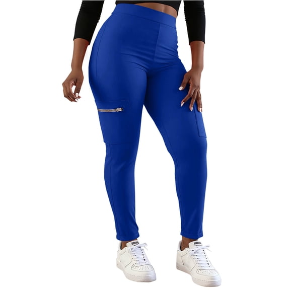 qucoqpe Womens High-Waisted Yoga Pants Stretch Workout Leggings Elastic Waist Side Zipper Pockets Athletic Tights for Women