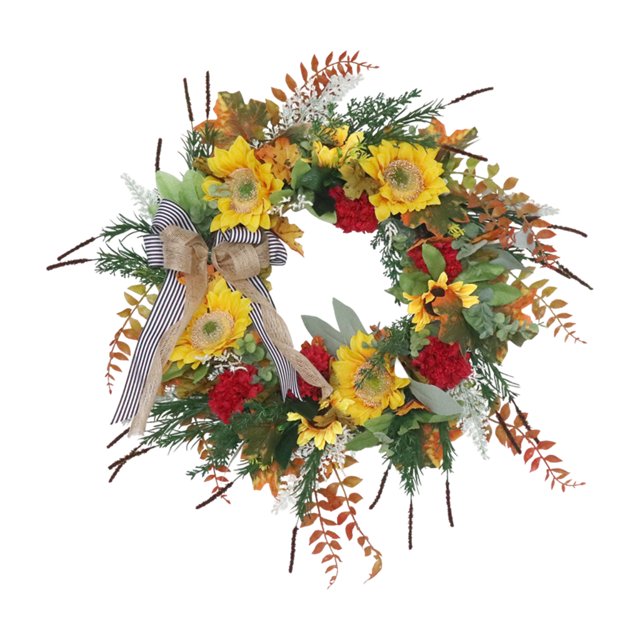 21.7 '' rge Artificial Sun Flower Wreath Hoja Guirnalda Puerta de Pared Mural Casa Ranguna Otoño de Acción de Gracias Decoraciones para el hogar Sunnimix Corona de la puerta delantera