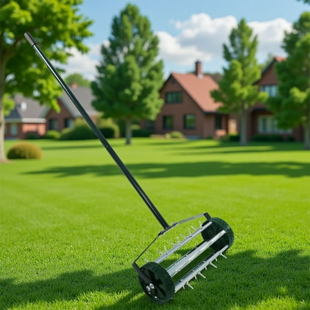 Rotary Push Tine Spike Lawn Aerator in Heavy Duty Design, 3-Piece Steel Handle Ideal for Garden and Yard Care