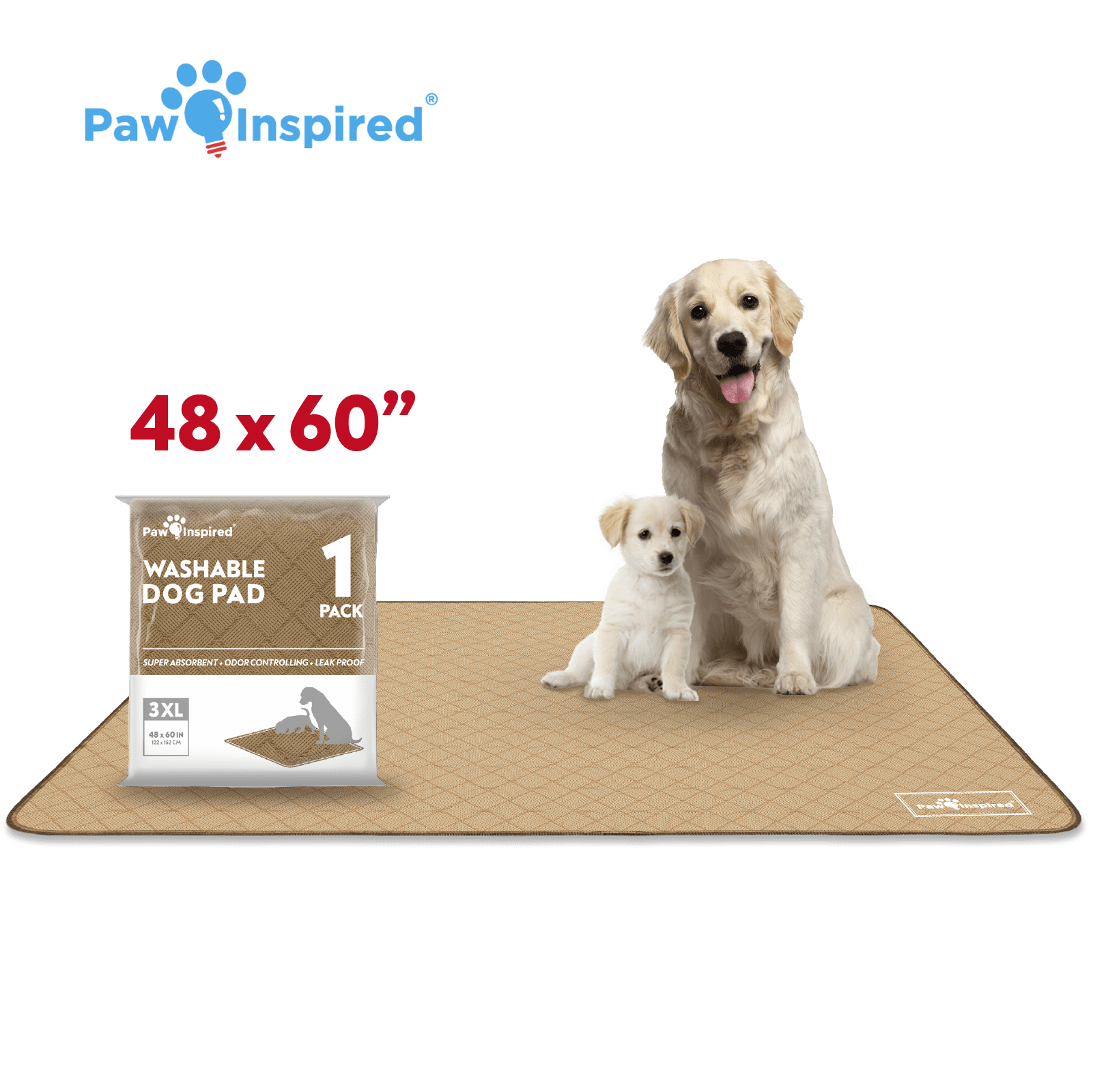 48'' x 60'' Paw Inspired Washable Pee Pads for Dogs Reusable Puppy